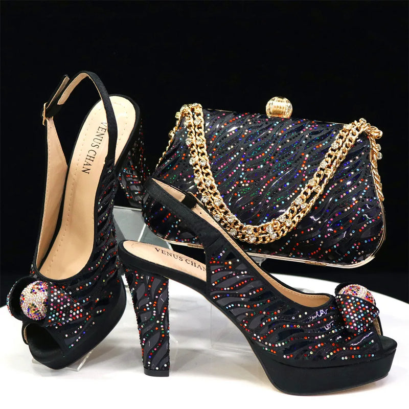 New Flower African Women Shoes Matching Bag Set