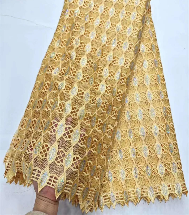 Gold Latest Nigerian Guipure Cord Lace Fabric