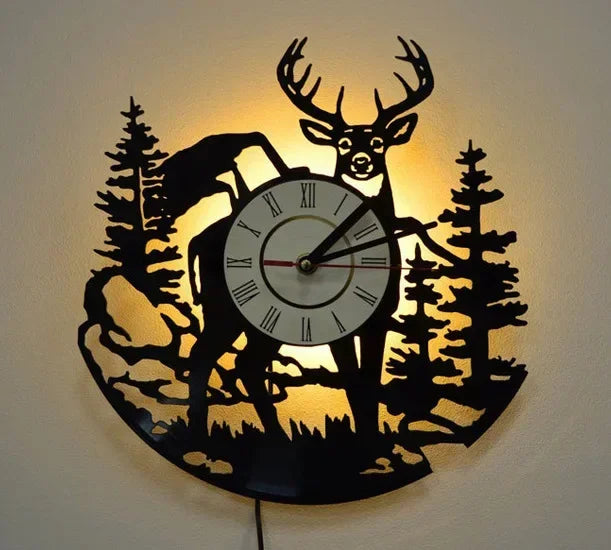 New Forest Deer Vinyl Record Wall Clock Remote Control Art