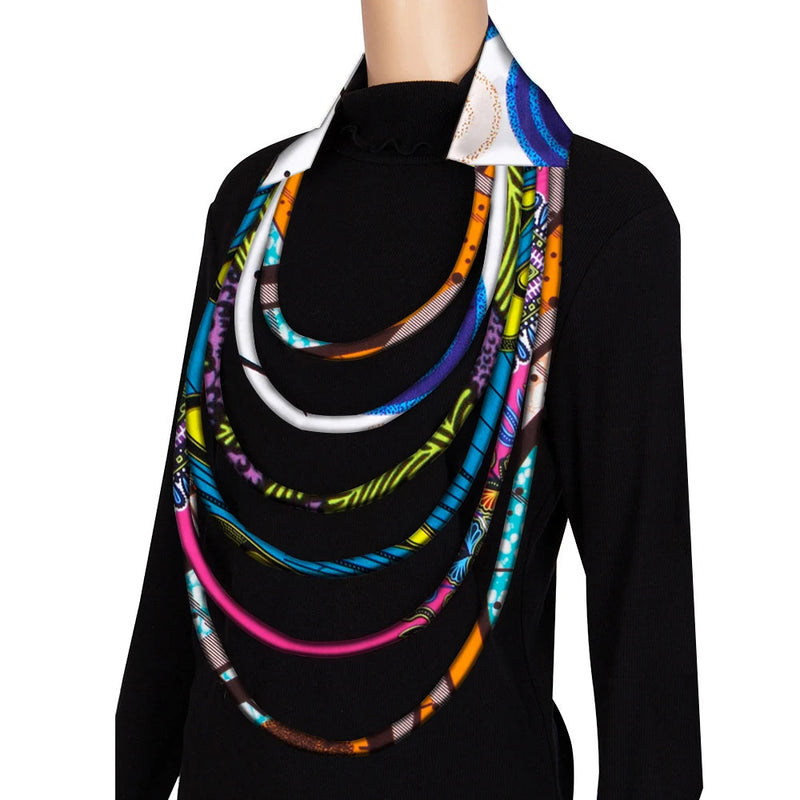 New Multi layered African Fabric Statement Necklace