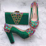 New Wedding Green Crystal Shinning Rhinestone Shoes And Bag Set