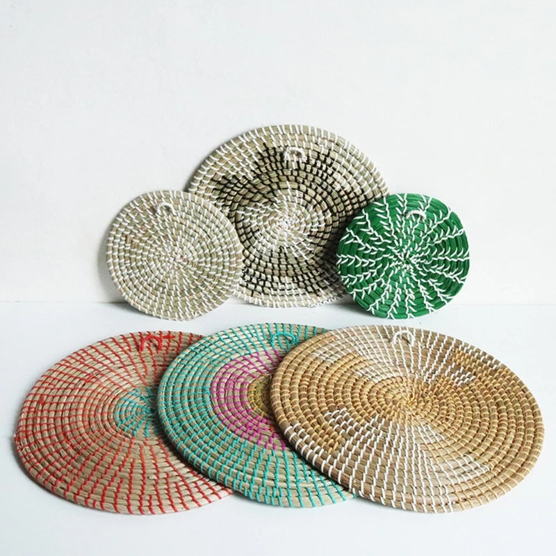 New Wall Basket Boho Handwoven Round Hanging Plate Tray Decor