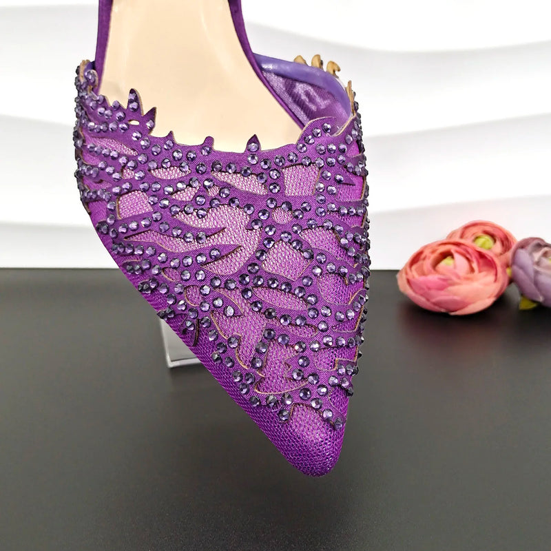 Small Rhinestones Fashion Party Ladies Shoes And Bag