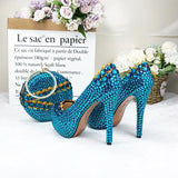 Autumn New Bluish Green crystal Womens Wedding shoes with matching bags