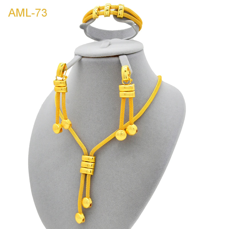 New Indian 24k Gold Color Long Chain Jewelry Sets