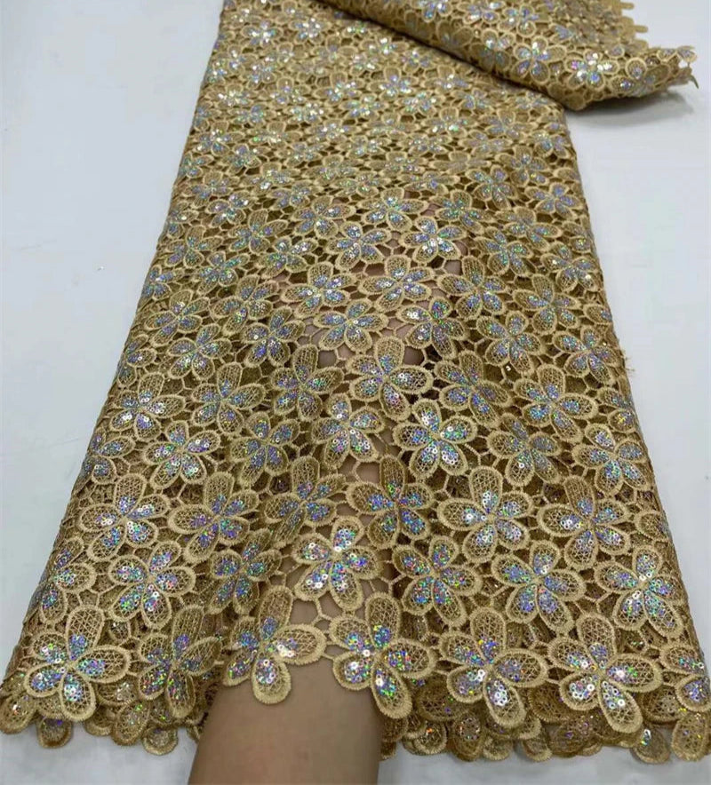 OIMG  Nigerian Milk Silk Sequins Lace Fabrics