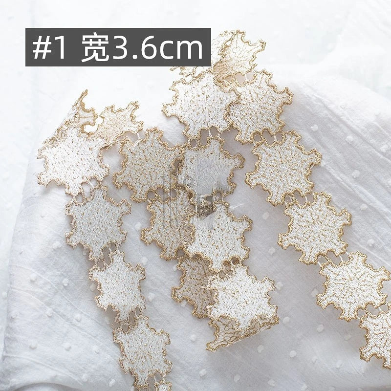 1 Yard Gold White Embroidery Lace Trim