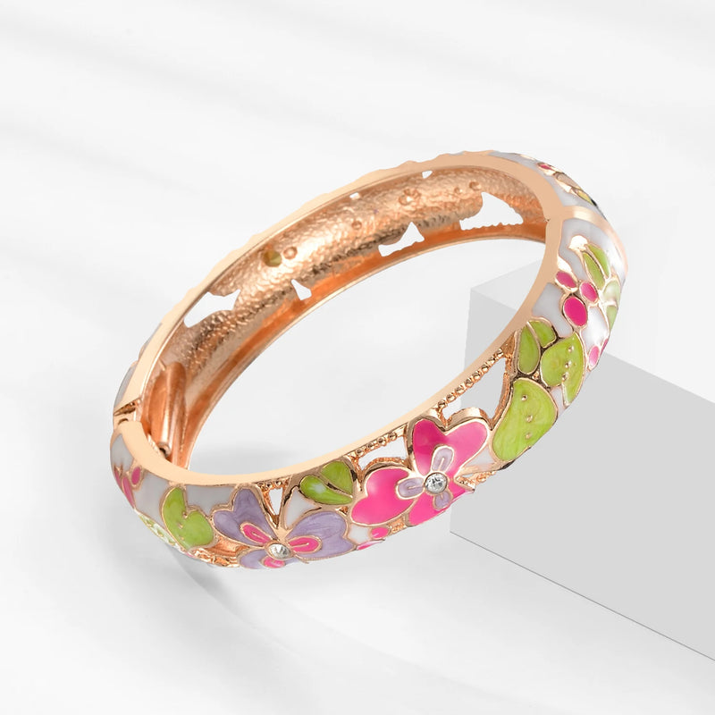 Women White Cloisonne Bangle On Hand Hawaiian Jewelry