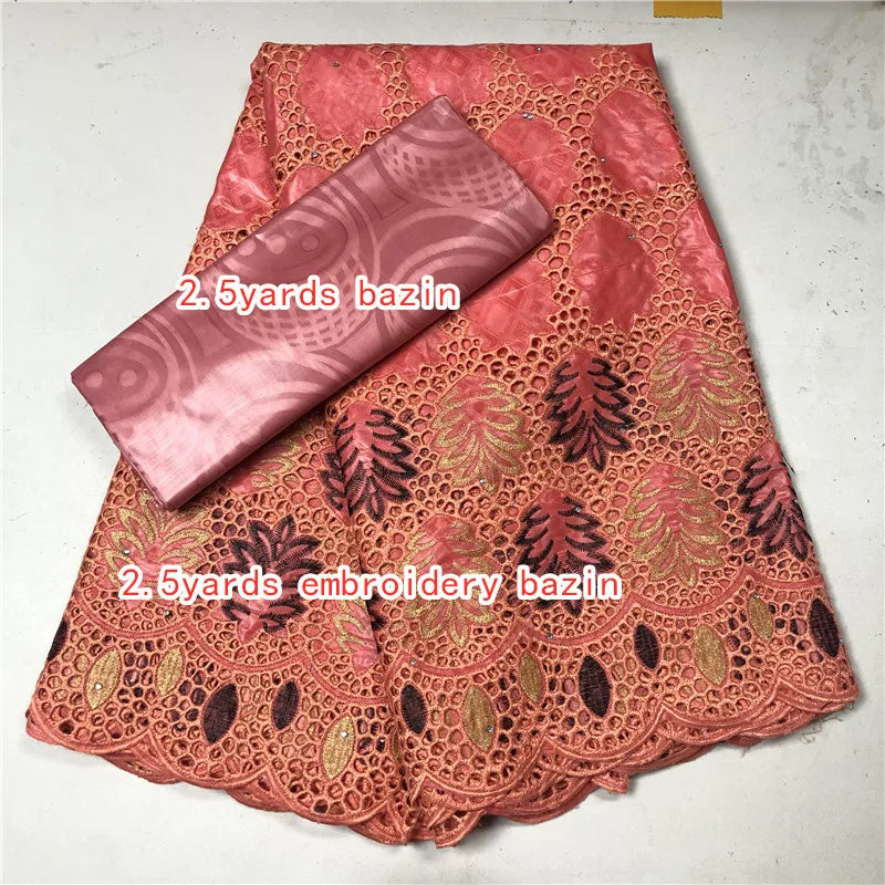 100% Cotton Embroidery Bazin Riche Brocade Lace Fabric