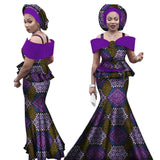 Women Dashiki Bazin Print Strap Tops and Long Skirts