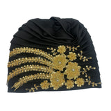 New Luxury Embroidery Beading Pleated Turban Cap