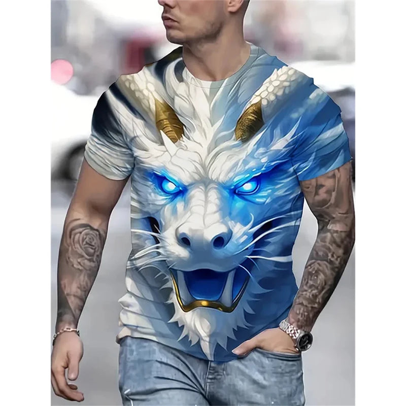 Mens Dragon Print Cotton Blend T-shirt