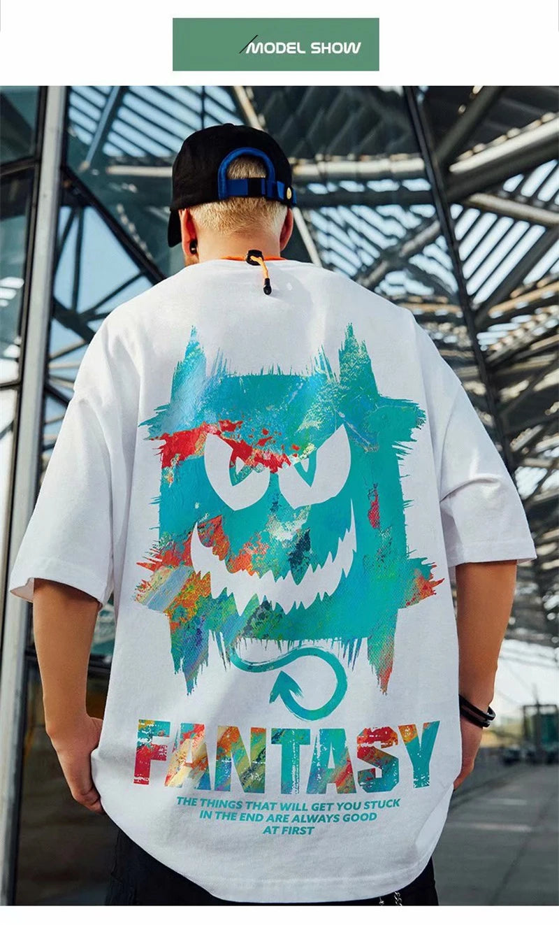 Harajuku Devil Graffiti Print Oversized Tee Shirts