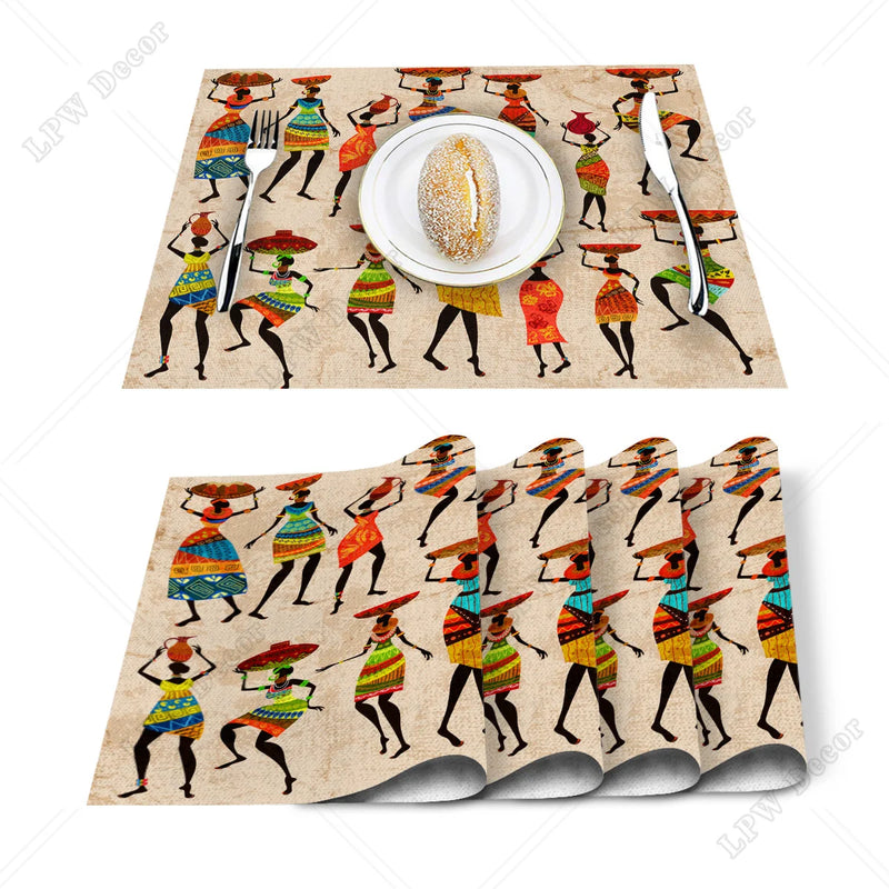 Ethnic African Women Printed Cotton Linen Table Napkin