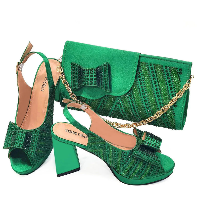 Doershow  hot selling green Shoes and Bags To Match Set