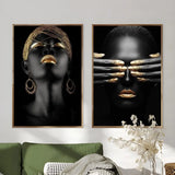 African Art Black And Gold Woman Oil Painting Poster