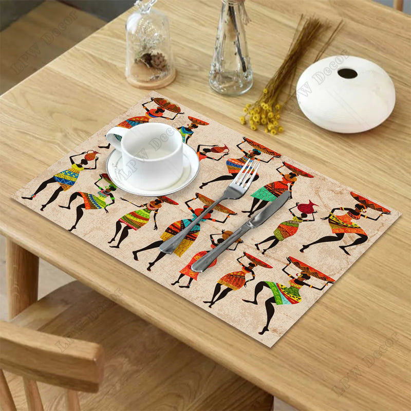 Ethnic African Women Printed Cotton Linen Table Napkin