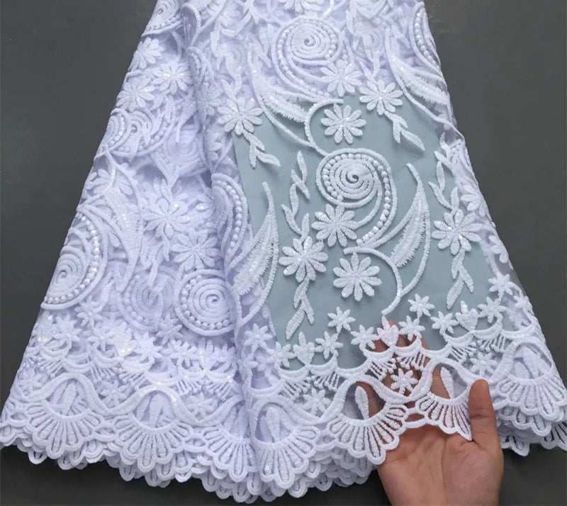 New White Sequins Mesh Lace Fabrics