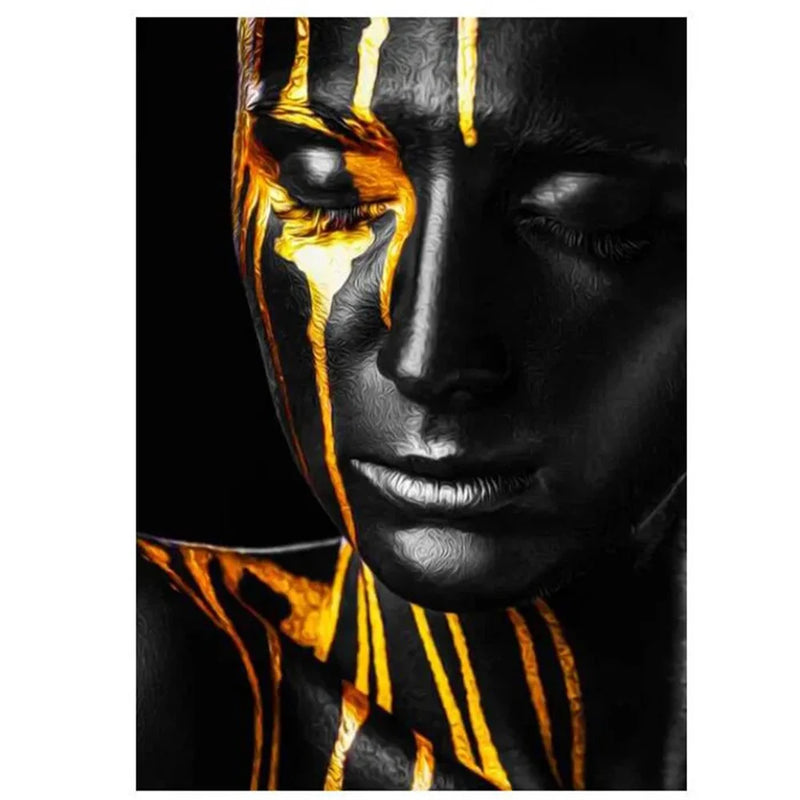 African Women Black and Gold Face Lip Wall Art Poster