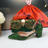 Green Crystal Bridal Wedding shoes and bag