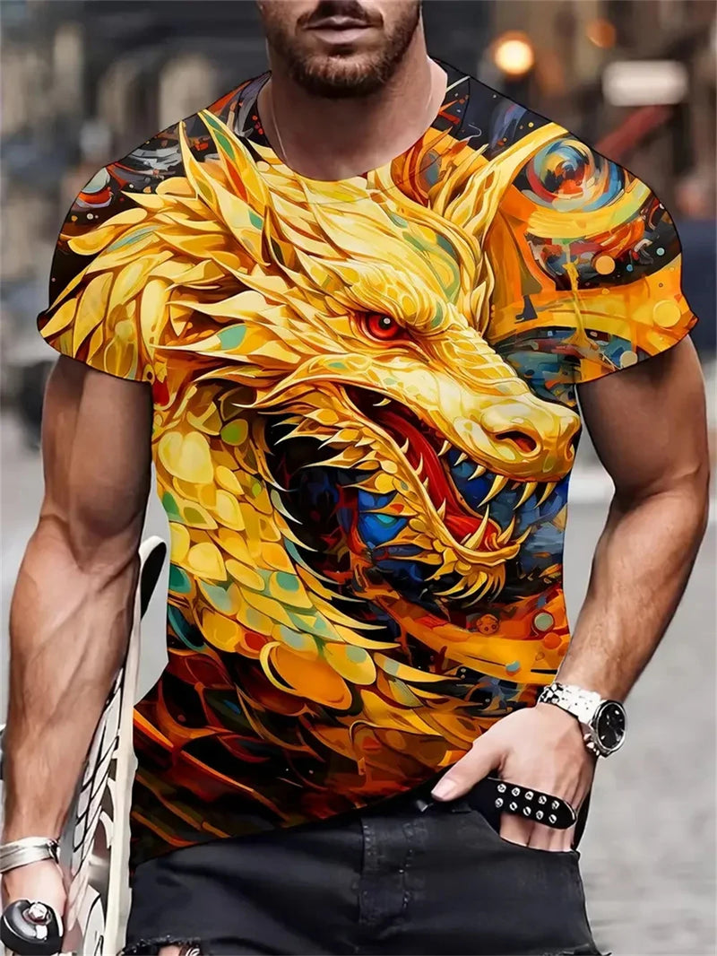 Mens Dragon Print Cotton Blend T-shirt