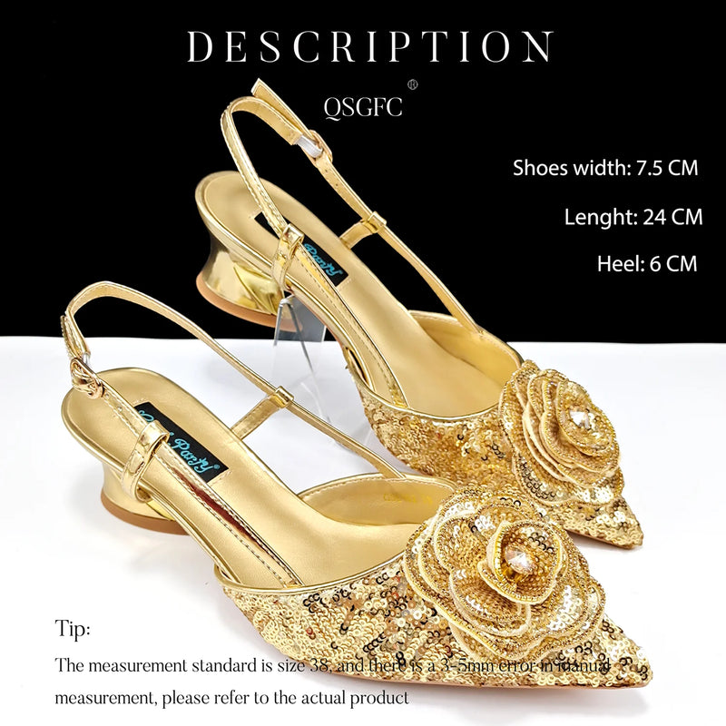 New Arrival Elegant Full of Rhinestone Flower Design Style Shoes and Bag Set