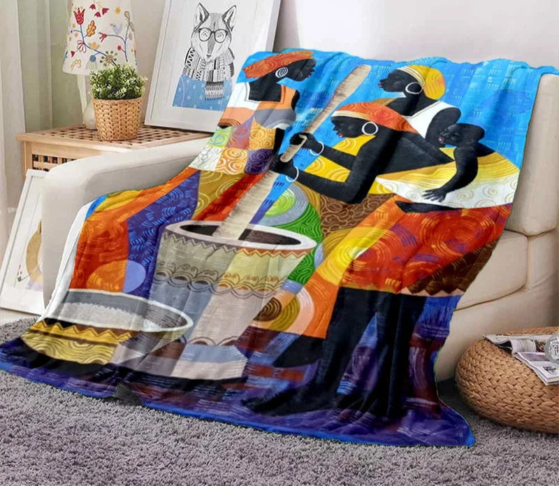 Cartoon Africa Ethiopian Custom Painting Art Soft Flannel Blanket