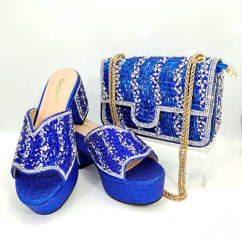 Nigeria Africa Fashion Blue High Heels Bag Set