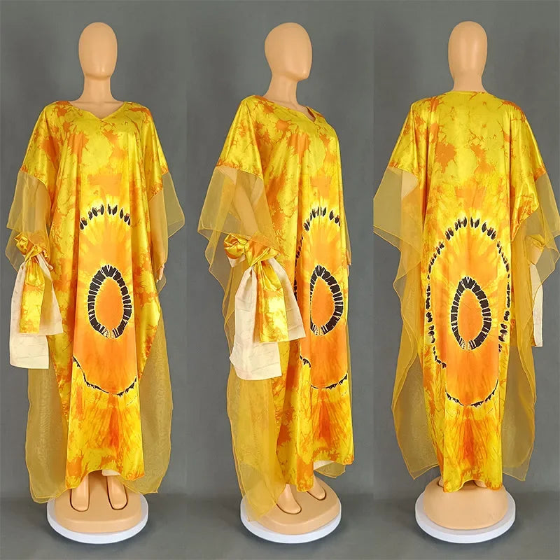 Summer Kaftan African V-neck Polyester Plus Size Long Maxi Dress