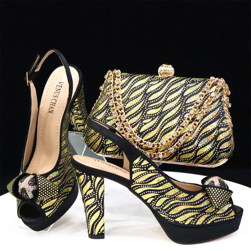 New Flower African Women Shoes Matching Bag Set