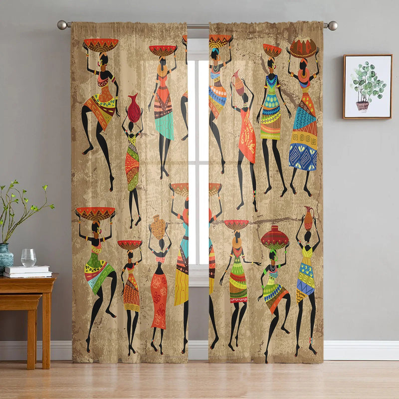 Ethnic Style African Women Sheer Curtains