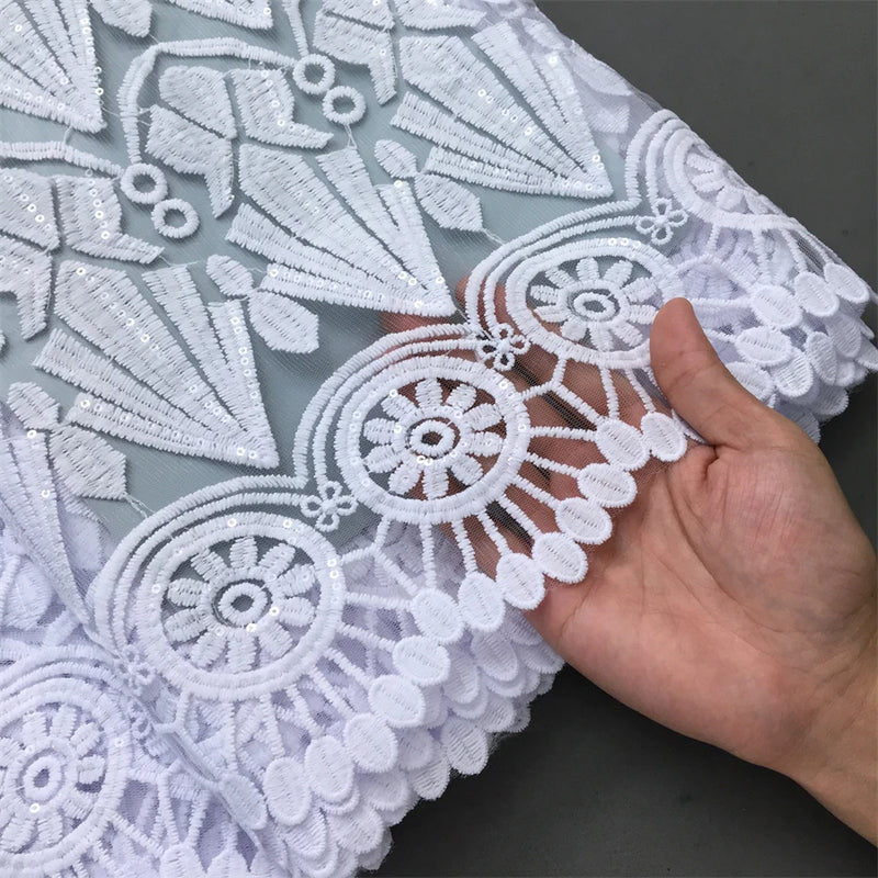 High Quality Nigerian White Mesh Embroidery Lace Fabric