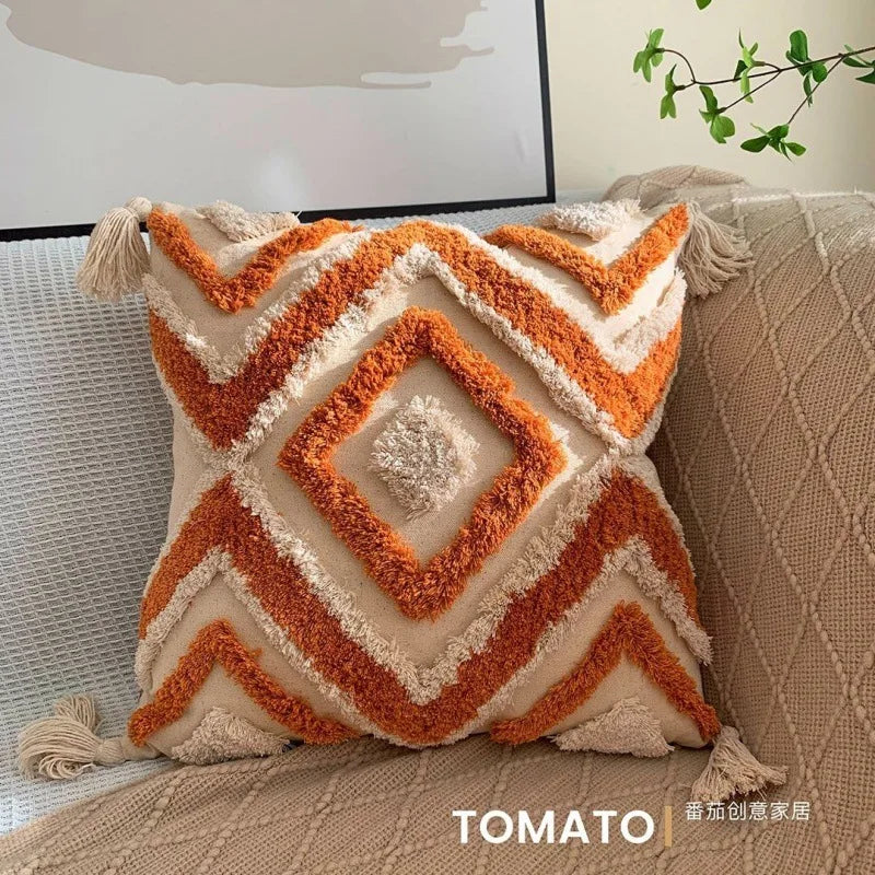 Bohemian Pillow Cushion Cover Geometry Embroidered Tassel Embroiderylong Pillowcase Living Room Sofa Home Decor Customized