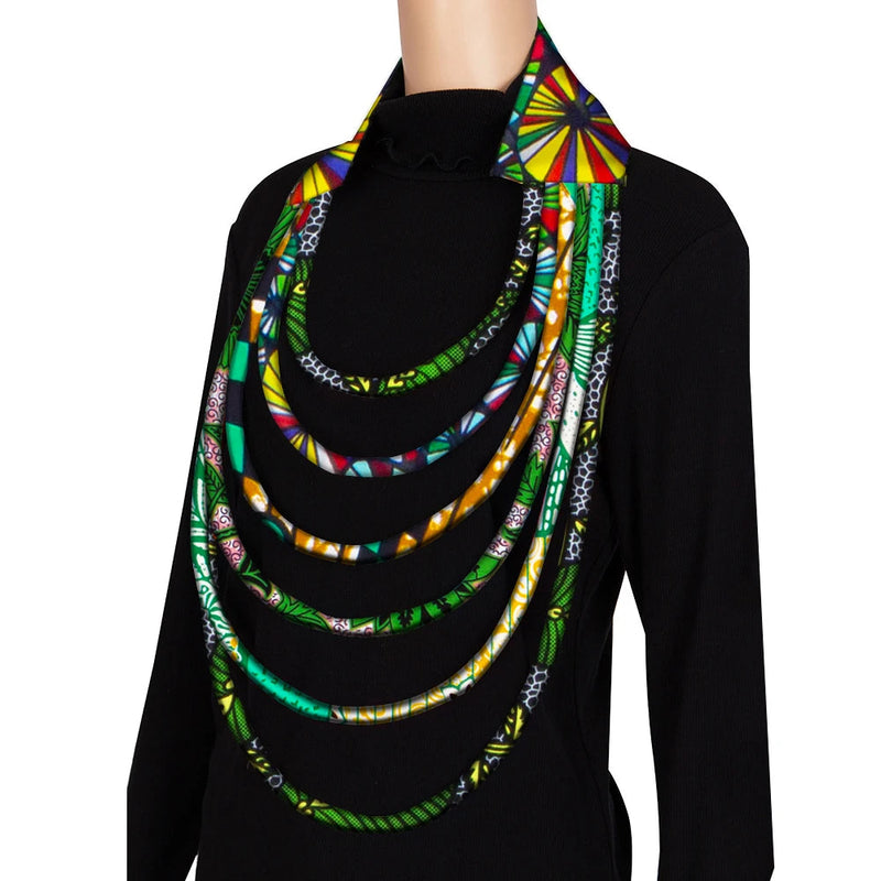 New Multi layered African Fabric Statement Necklace