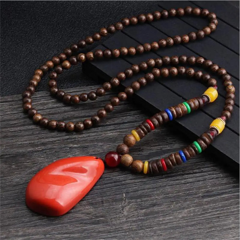 New Style Feather Elephant Wood Beaded Stone Necklace