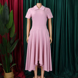 Women Pleated A Line Short Sleeves Dresses