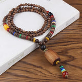 New Nepal Buddhist Mala Wood Beads Pendant & Necklace