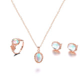 New Blue Cyrstal Ring Necklace Earrings Set