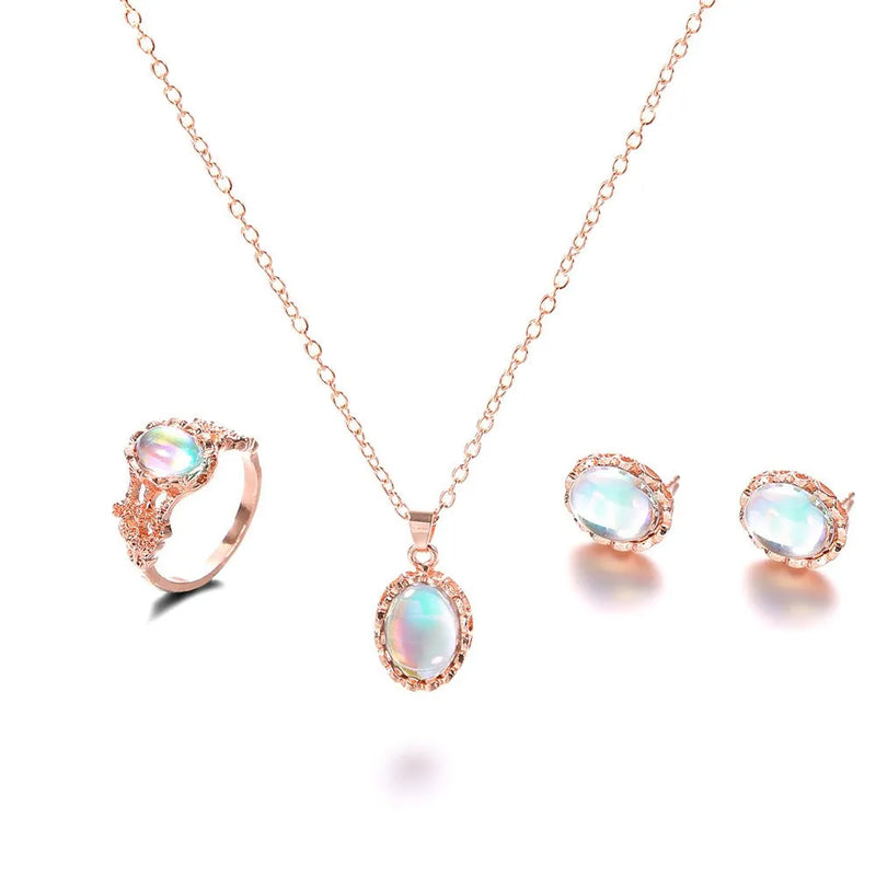 New Blue Cyrstal Ring Necklace Earrings Set