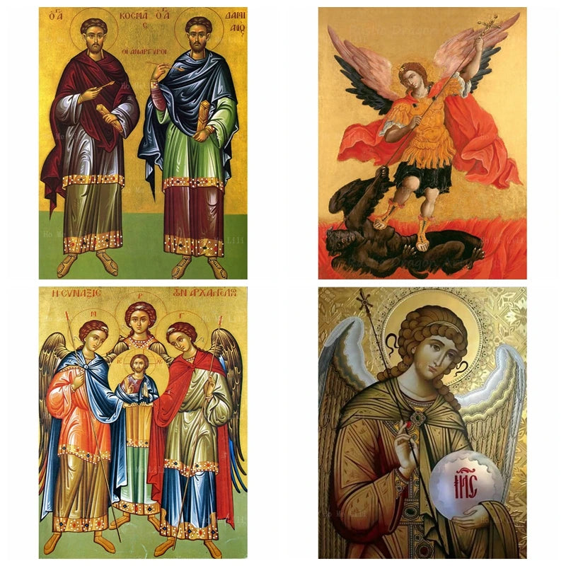 Damian Archangel Michael St.gabriel Byzantine Icon Canvas Wall Art