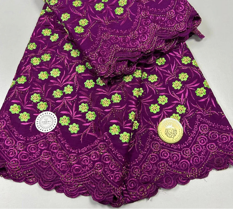 African Nigerian Stones Embroidery Cotton Swiss Voile Lace Fabric