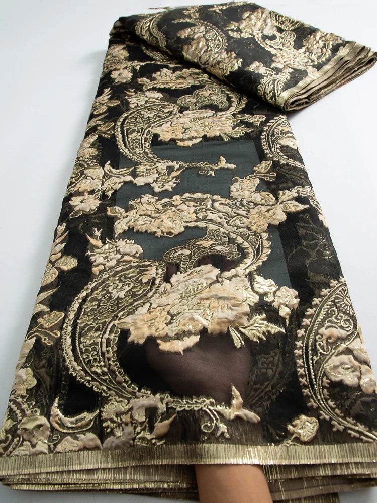 Satin Nigerian Brocade Gild Jacquard Lace Fabric