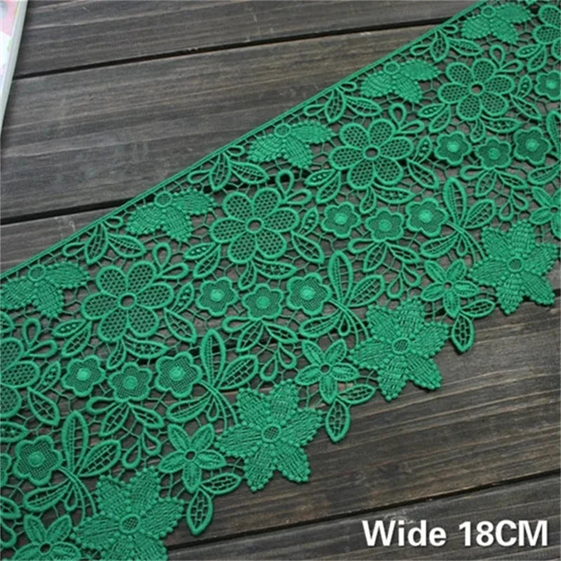 18CM Wide Exquisite Green Flowers Embroidery Cotton Fabric Lace