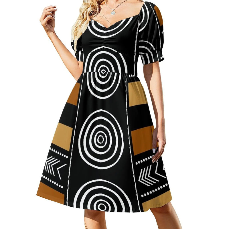 African Mud Cloth Artwork Sleeveless Dress