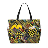 Women Large Capacity African Wax Design Gym Beach Travel Bags