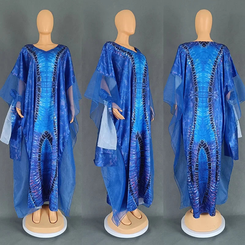 Summer Kaftan African V-neck Polyester Plus Size Long Maxi Dress