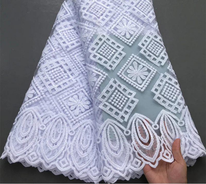 High Quality Nigerian White Mesh Embroidery Lace Fabric