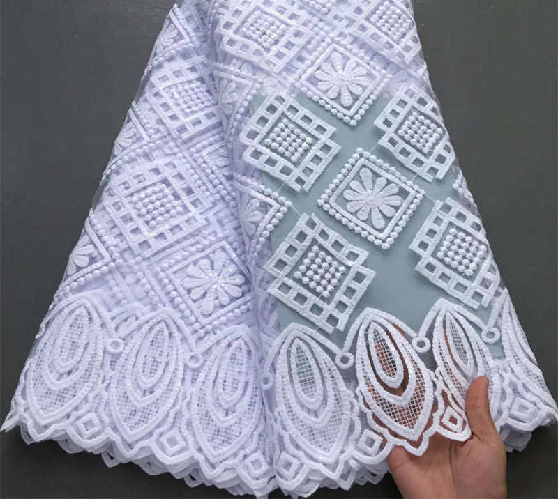 New White Sequins Mesh Lace Fabrics