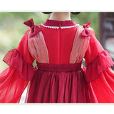 Chinese Vintage Style Girls Long Sleeve Red Hanfu Dress