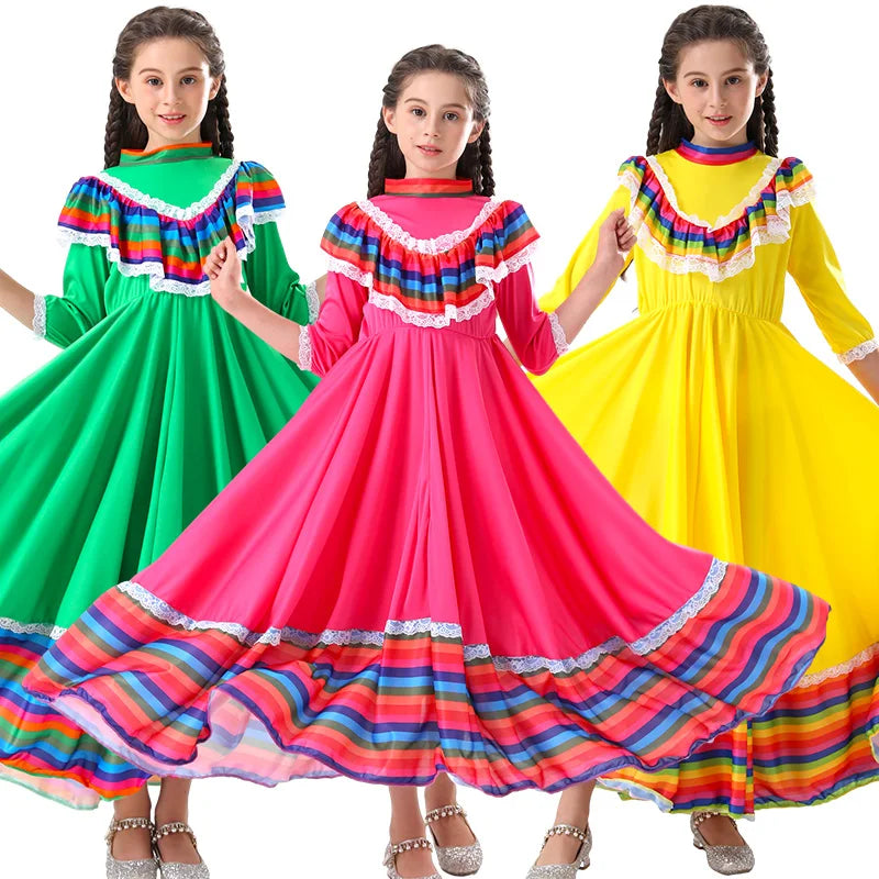 Girls School Stage Cosplay Costume Mexican Ethnic Dance Dress